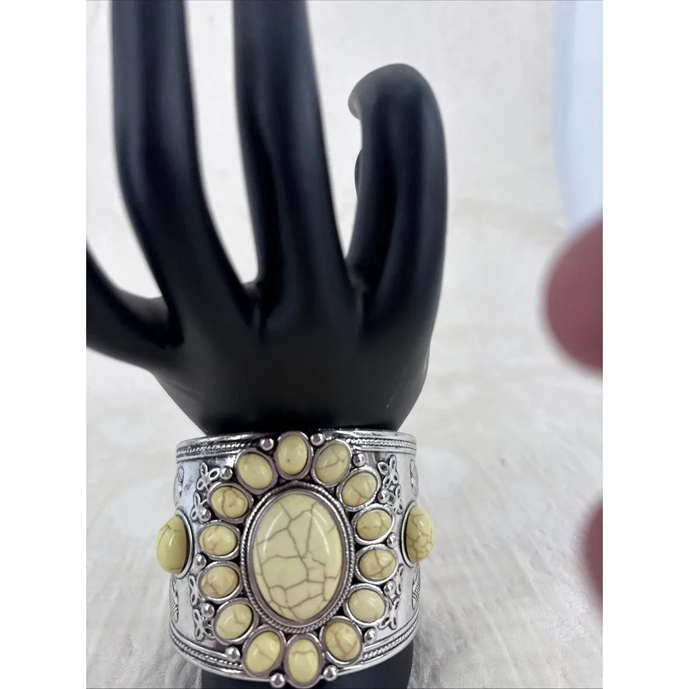 Howlite Flower Cuff Bracelet Western Boho Yellow